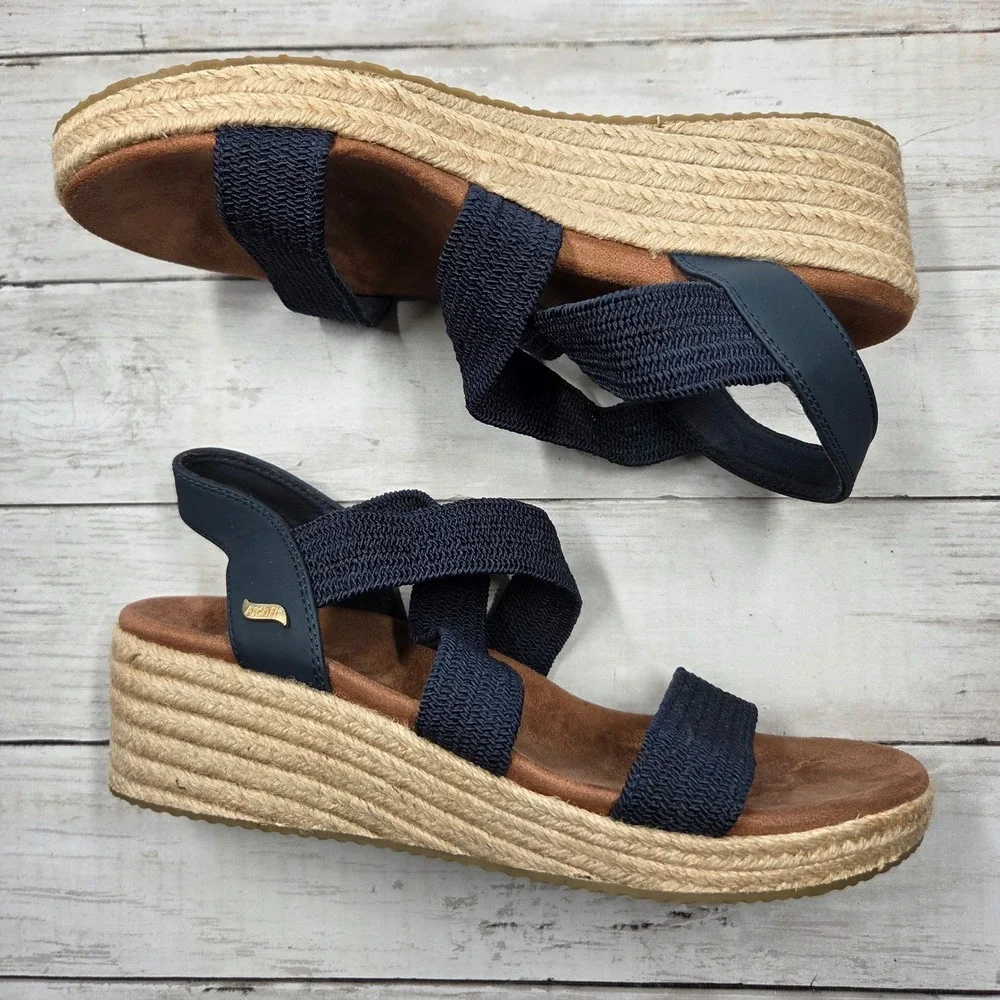 Skechers Wedge Sandals Women 10 Navy Martha Stewart Arch Fit Espadrille Platform